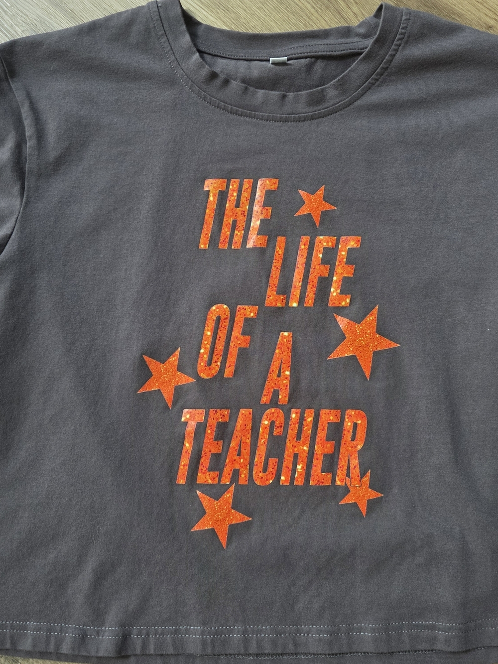 Short Sleeve 'The Life of a Teacher' Tee - Charcoal with Orange Print